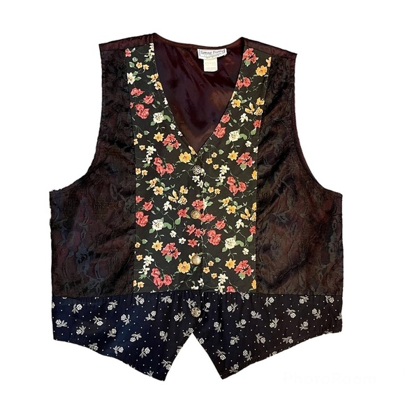 Sitting PRETTY OF CALIFORNIA - Vintage 80s floral boho suit vest Sz L RARE - Picture 1 of 10